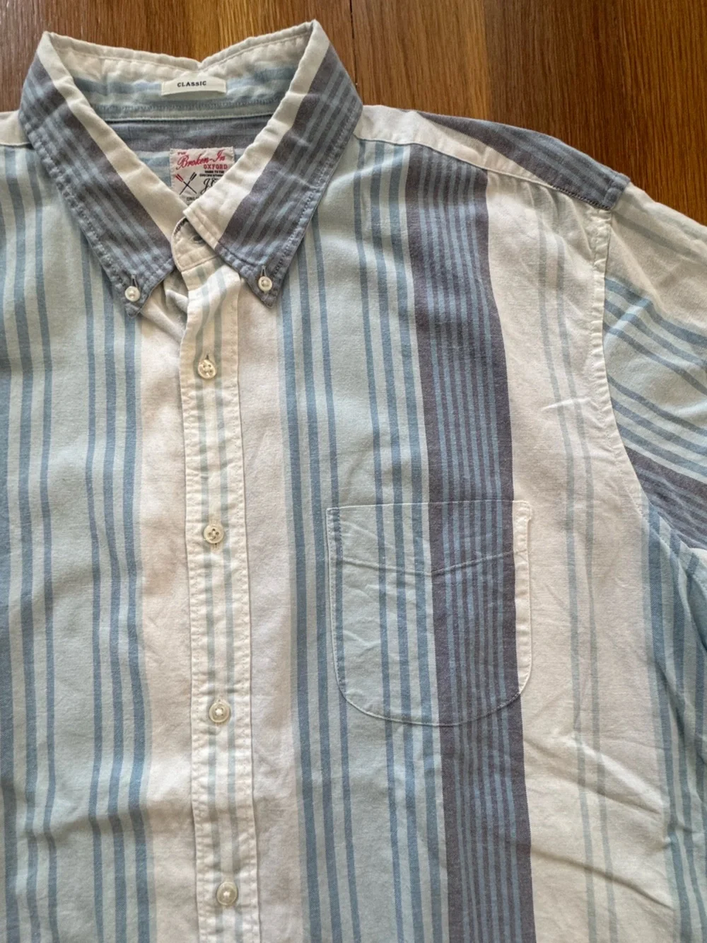 J.Crew Broken-In Oxford Striped Shirt XL Classic Fit Blue